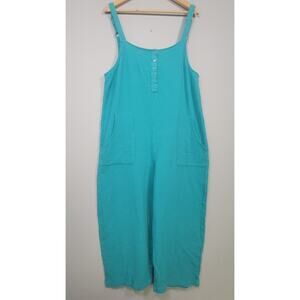 Serra Womens XL Blue Cotton Gauze Henley Wide Leg Jumpsuit